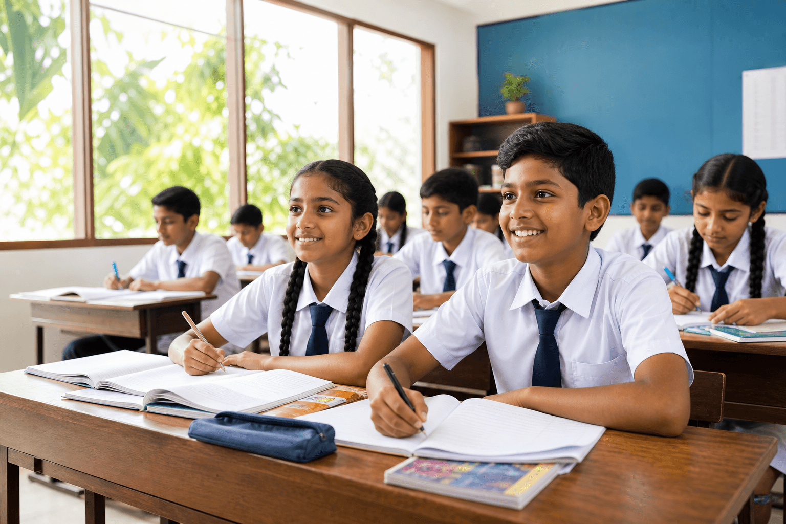 Sri Lankan students studying together in a classroom